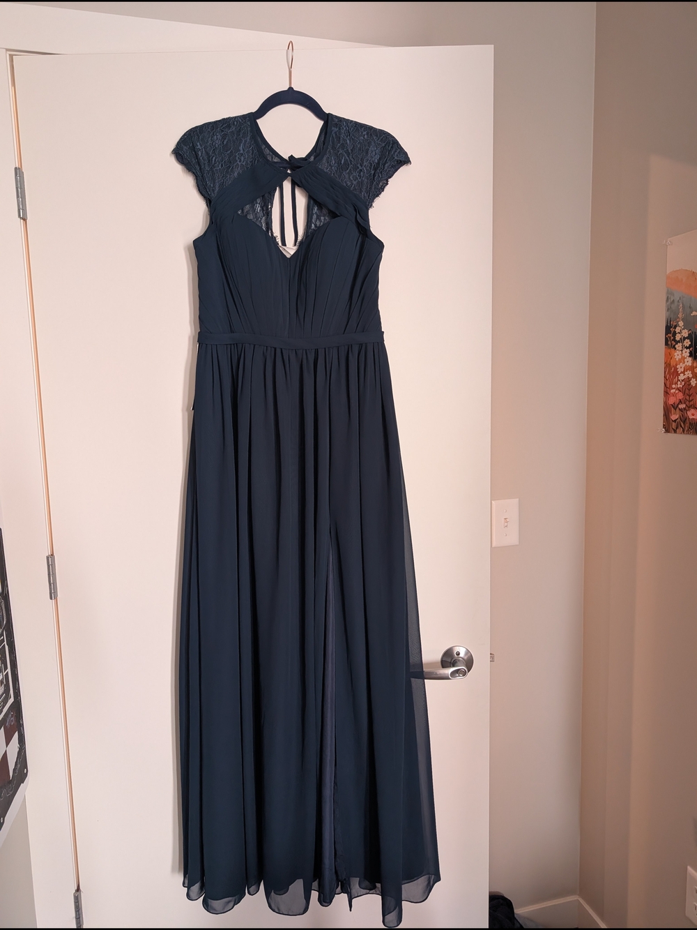 Azazie Navy Lace Detail Maxi Dress